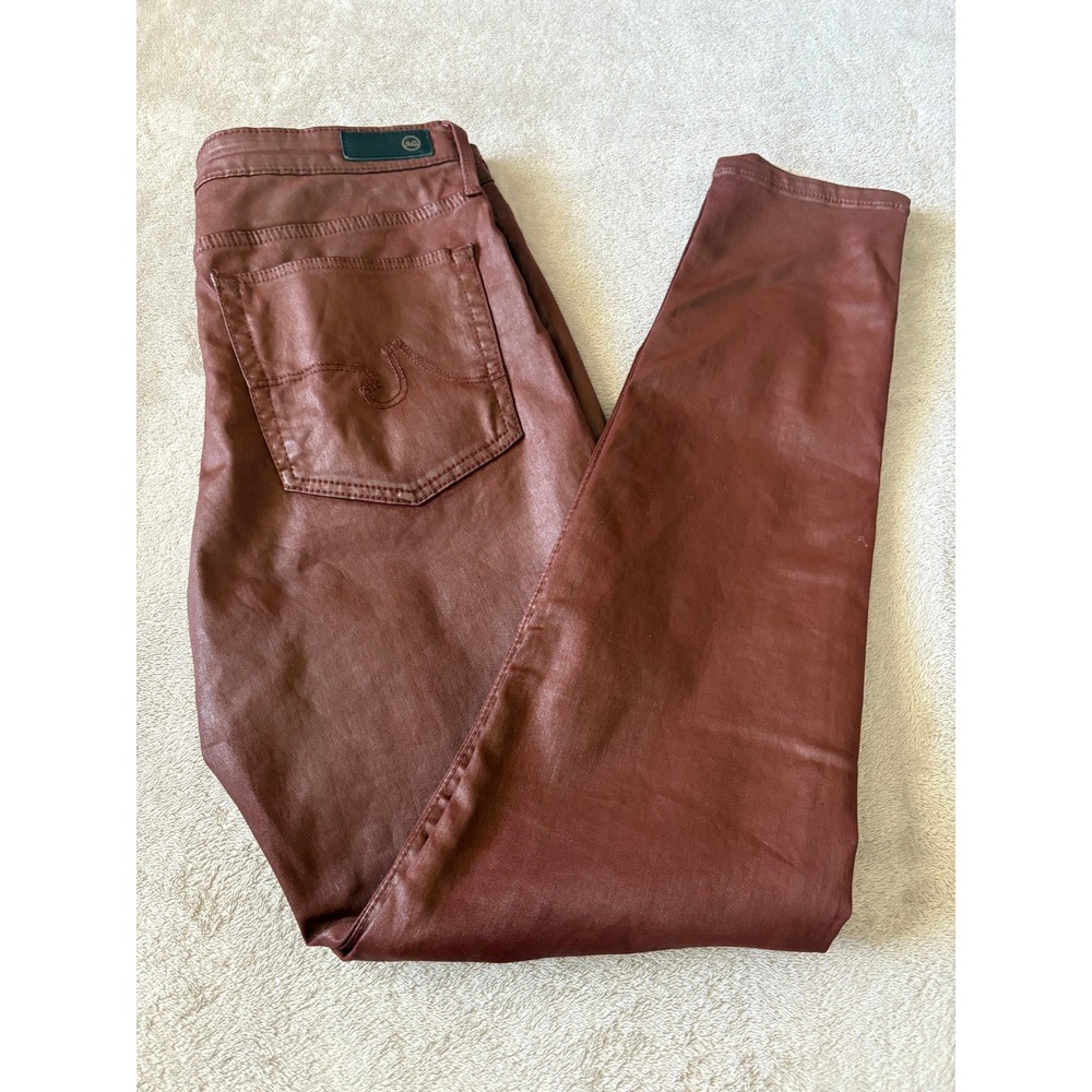 AG Adriano Goldschmied Farrah Skinny High-Rise Coated Jeans‎ Brown Size 26